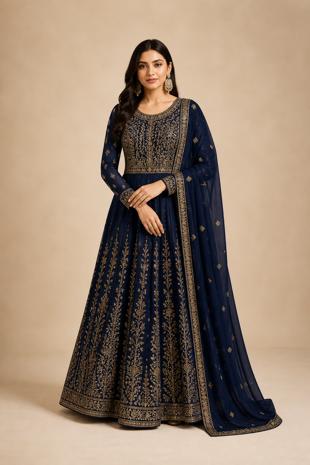 Midnight Blue Embroidered Anarkali Set